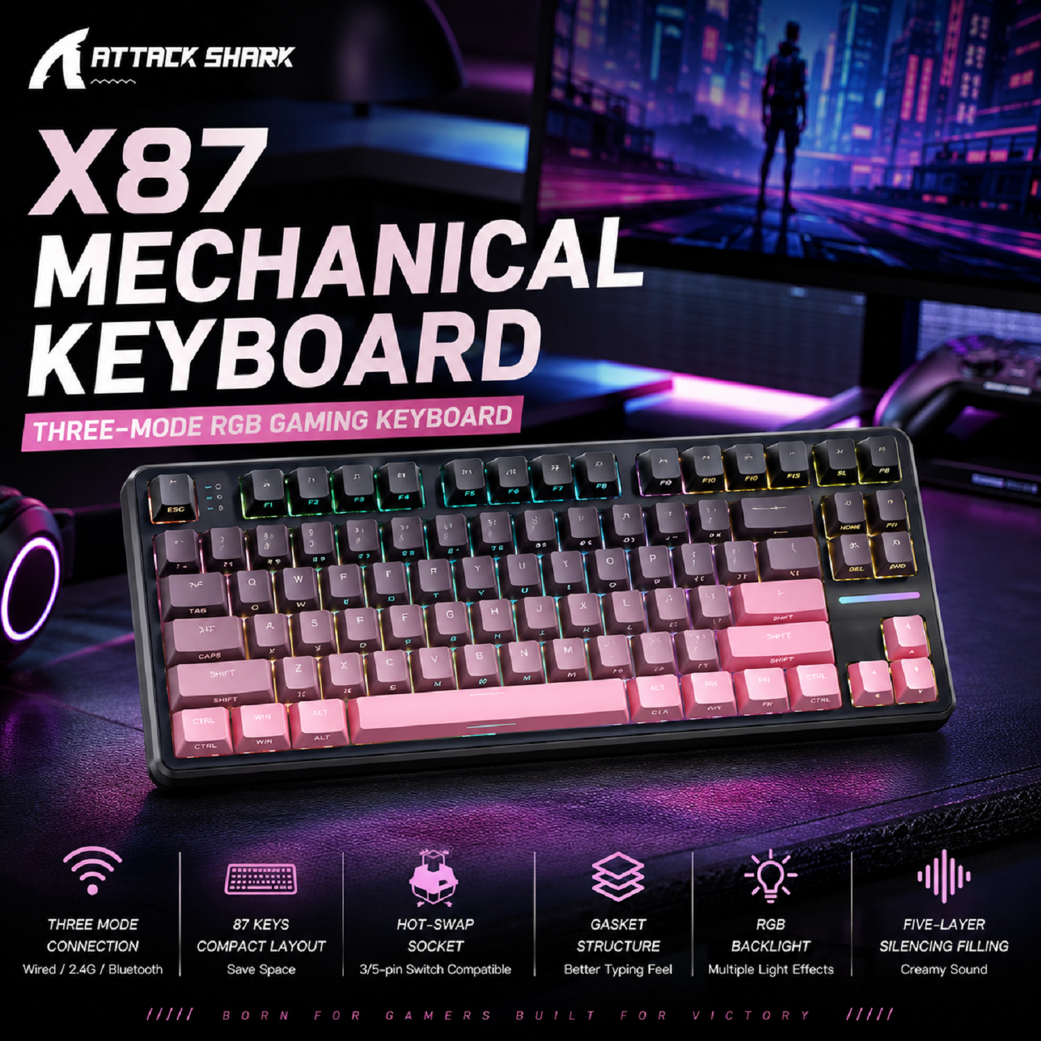 Pc Gaming Keyboards - Attack Shark X87 Macro Drive Gaming