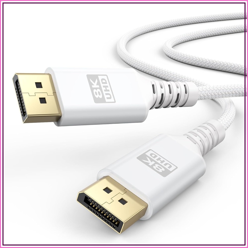 Pc Gaming White - White DisplayPort 1.4 Cable 6.6FT, 8K@60Hz